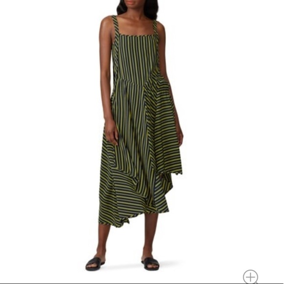 Nina Ricci Silk Striped Asymmetric Midi sleeveless Dress Size 36 US 4-6 - Picture 2 of 12